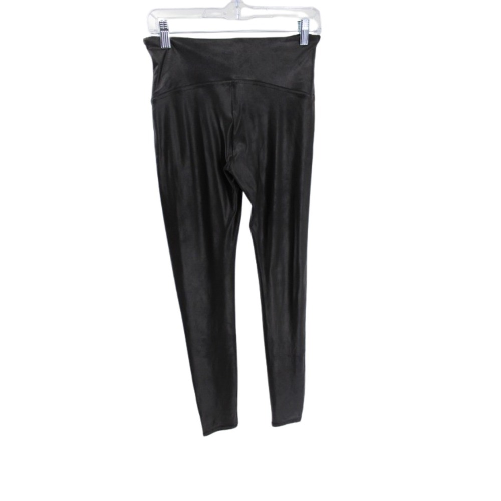 SPANX Faux Leather Leggings Womens L Black Pull‎ On Stretch Mid Rise 28" Inseam
